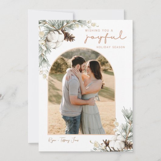 Spruce & Pine Cones kerstkaart met Arch-foto Kaart (Voorkant)