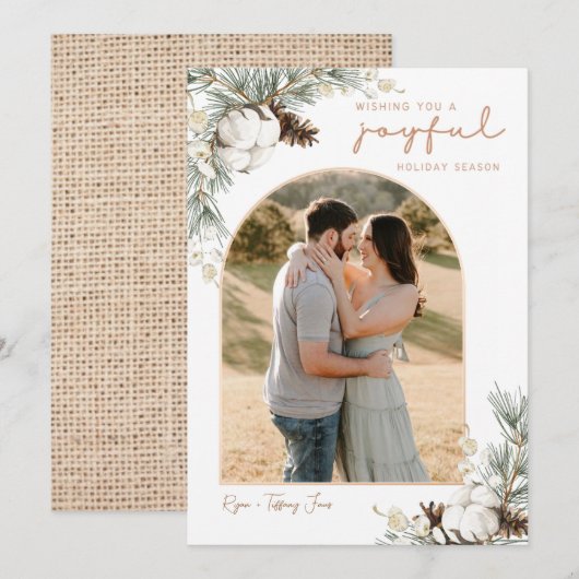 Spruce & Pine Cones kerstkaart met Arch-foto Kaart (Voorkant / Achterkant)