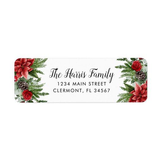 Spruce Pinecone en Poinsettia Etiket (Voorkant)