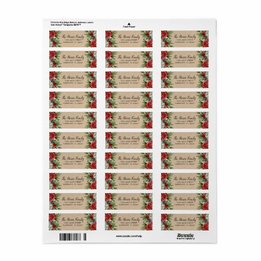 Spruce Pinecone en Poinsettia Kraft Paper Etiket (Full Sheet)