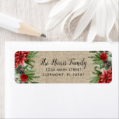 Spruce Pinecone en Poinsettia op Burlap Etiket (Insitu)