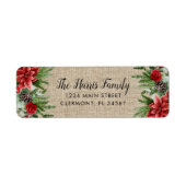 Spruce Pinecone en Poinsettia op Burlap Etiket (Voorkant)