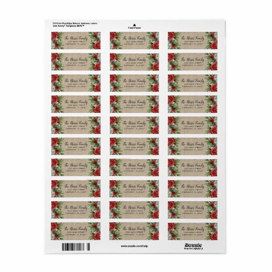 Spruce Pinecone en Poinsettia op Burlap Etiket (Full Sheet)