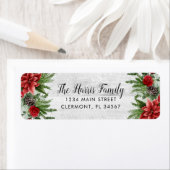 Spruce Pinecone en Poinsettia op White Wood Etiket (Insitu)