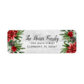 Spruce Pinecone en Poinsettia op White Wood Etiket (Voorkant)