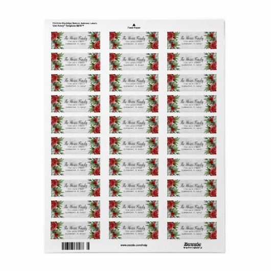 Spruce Pinecone en Poinsettia op White Wood Etiket (Full Sheet)
