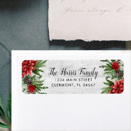 Spruce Pinecone en Poinsettia op White Wood Etiket