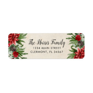 Spruce Pinecone en Poinsettia Parchment Paper Etiket