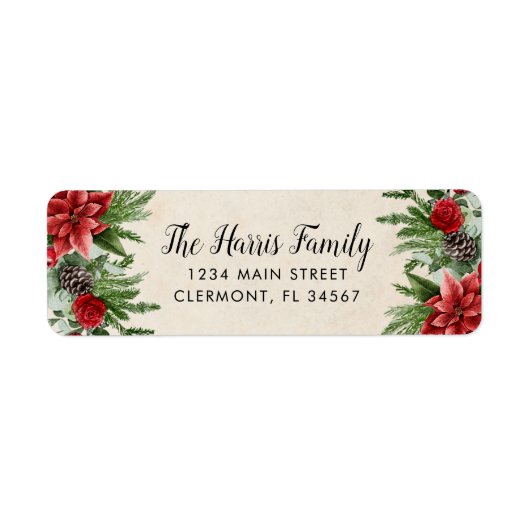 Spruce Pinecone en Poinsettia Parchment Paper Etiket (Voorkant)