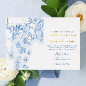 Spruce Point Inn Maine Bruiloft Marine en Goud Folie Uitnodiging