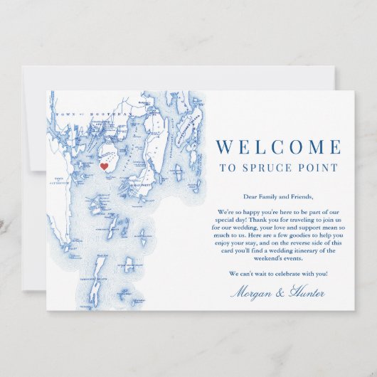Spruce Point Maine Kaart Bruiloft Welkomstroute (Voorkant)