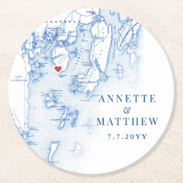 Spruce Point Maine Kaart Elegant Blauw Bruiloft Fa Ronde Kartonnen Onderzetter