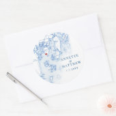 Spruce Point Maine Kaart Elegant Blauw Bruiloft Fa Ronde Sticker (Envelop)