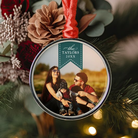 Spruce Ribbon | Persoonlijke naam en jaarlijkse fo Metalen Ornament