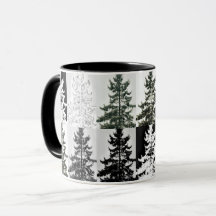 Spruce Trees Black White Grey Nature Art