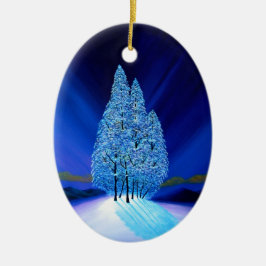 Spruce Trees Blue Christmas Seven Keramisch Ornament