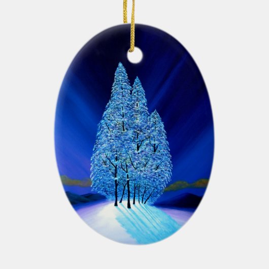 Spruce Trees Blue Christmas Seven Keramisch Ornament (Achterkant)