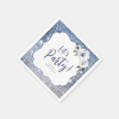 Spruitblauwe glitter en bloemenfeest servet (Hoek)