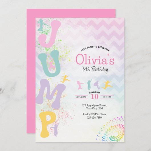 Sprüngen Trampoline Verjaardagsuitnodiging Kaart (Voorkant / Achterkant)