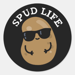Spud Life Funny Potato Pun Dark BG Ronde Sticker