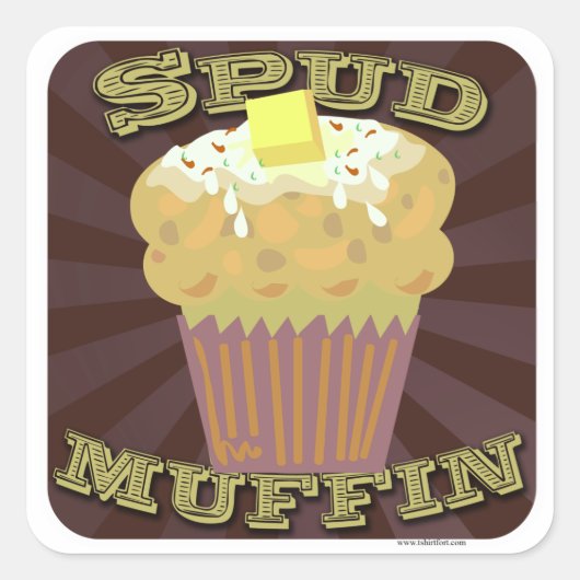 Spud Muffin Bked Potato Cartoon Design Vierkante Sticker (Voorkant)