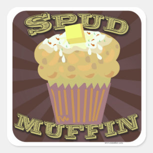 Spud Muffin Bked Potato Cartoon Design Vierkante Sticker