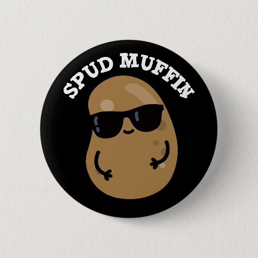 Spud Muffin Funny Potato Pun Dark BG Ronde Button 5,7 Cm (Voorkant)
