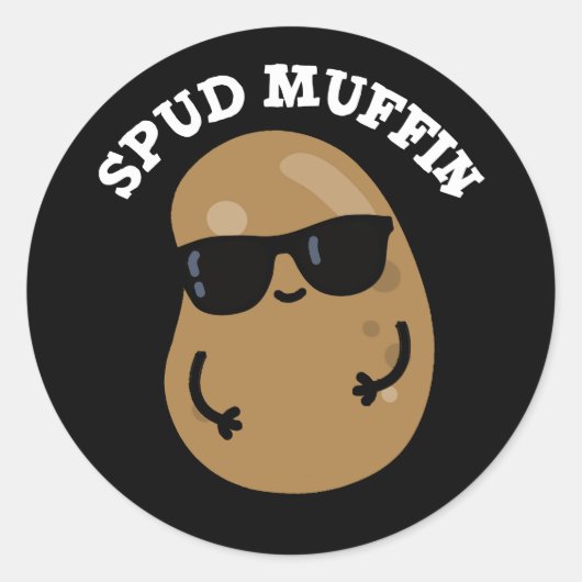 Spud Muffin Funny Potato Pun Dark BG Ronde Sticker (Voorkant)