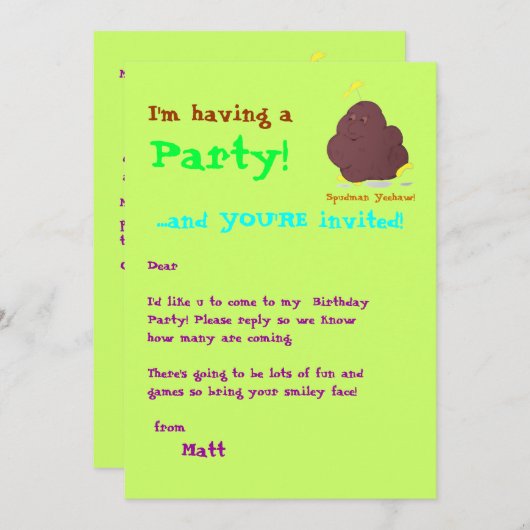 Spudman Yeehaw, feest uitnodigen Kaart (Voorkant / Achterkant)