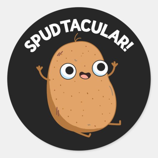 Spudtacular Funny Potato Pun Dark BG Ronde Sticker (Voorkant)