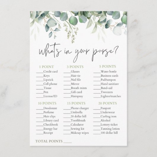 Spuit Eucalyptus Vrijgezellenfeest Game Informatiekaartje (Voorkant)