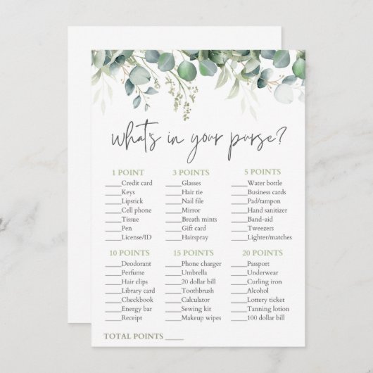 Spuit Eucalyptus Vrijgezellenfeest Game Informatiekaartje (Voorkant / Achterkant)