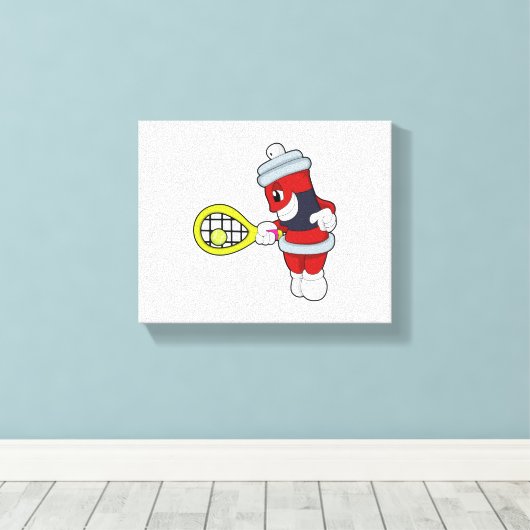 Spuit in Tennis met Tennis racket Canvas Afdruk (Insitu (Houten vloer))