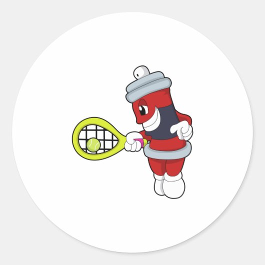 Spuit in Tennis met Tennis racket Ronde Sticker (Voorkant)