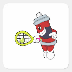 Spuit in Tennis met Tennis racket Vierkante Sticker