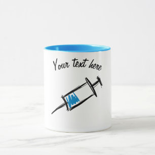 Spuit, met de hand getrokken. Injectie, arts, verp Mok