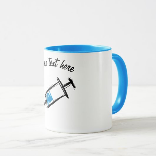 Spuit, met de hand getrokken. Injectie, arts, verp Mok (Voorkant rechts)