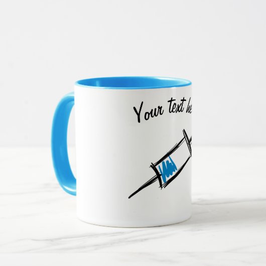 Spuit, met de hand getrokken. Injectie, arts, verp Mok (Voorkant links)