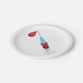 Spuit met een rode druppel papieren bordje (Gekanteld)