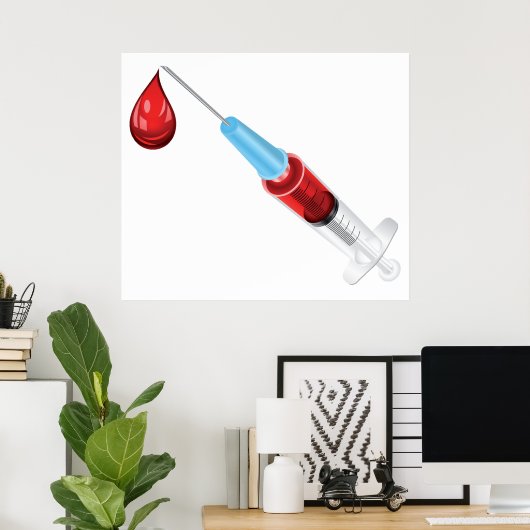 Spuit met een rode druppel poster (Thuiskantoor)