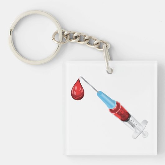 Spuit met een rode druppel sleutelhanger (Voorkant)