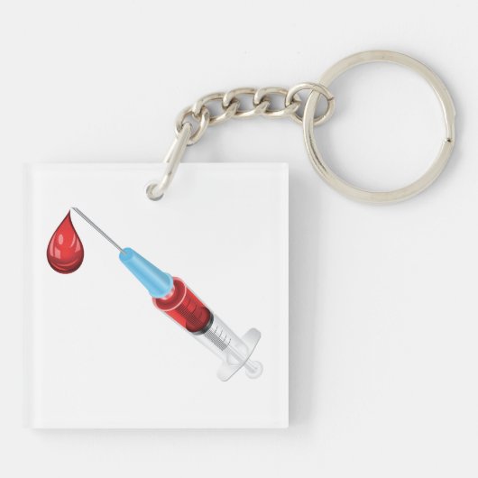 Spuit met een rode druppel sleutelhanger (Achterkant)