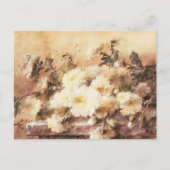 Spuit van witte chrysanten op een stenen vensterba briefkaart (Voorkant)