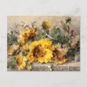 Spuit van zonnebloemen op een steenslag briefkaart (Voorkant)