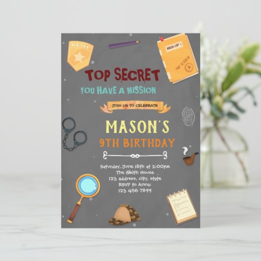 Spuit verjaardagsfeest uitnodiging (Staand voorkant)