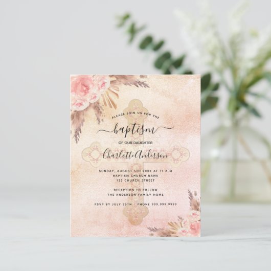 Spuitbaptisme blush roos cross-pampasgras (Staand voorkant)