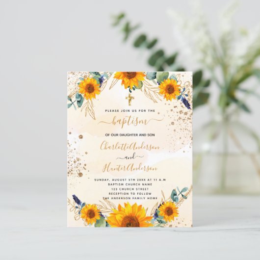 Spuitbaptisme zonnebloemen Eucalyptusgoudtweeling (Staand voorkant)