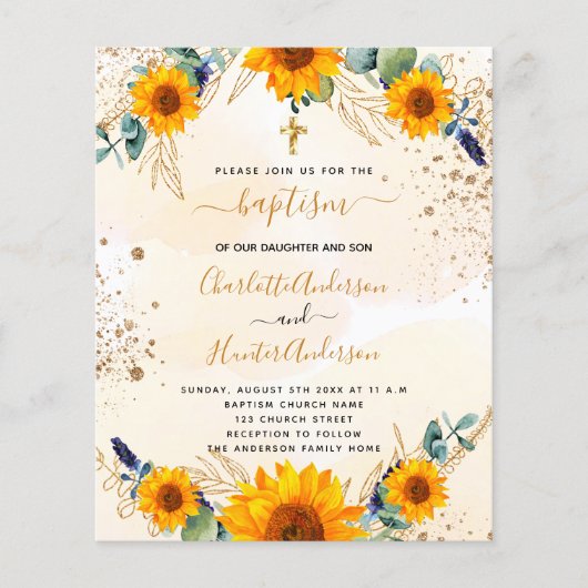 Spuitbaptisme zonnebloemen Eucalyptusgoudtweeling (Voorkant)