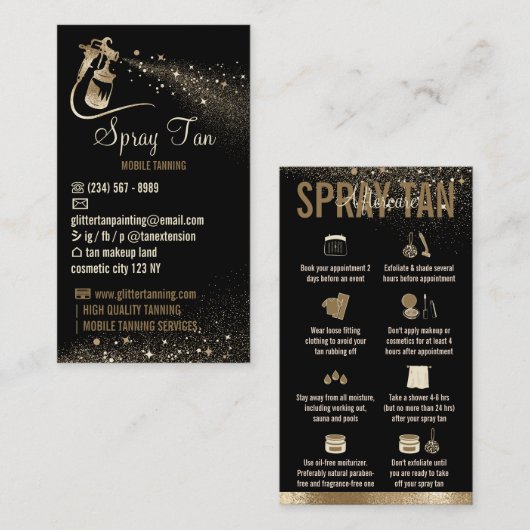 Spuitbus Tan Aftercare Instructions Sparkle Gold Visitekaartje (Voorkant / Achterkant)