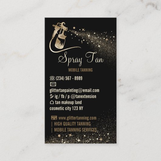 Spuitbus Tan Aftercare Instructions Sparkle Gold Visitekaartje (Voorkant)